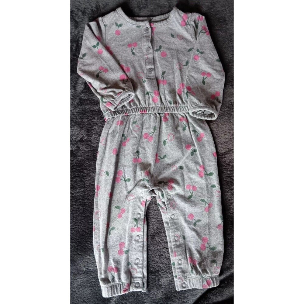 Jumper 12 Month Girls Carters Jumpsuit Gray Baby outfit With Cherries